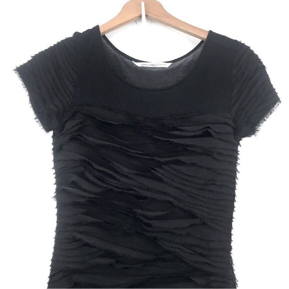 Diane Von Furstenberg Black Chiffon Tiered Ruffle Short Sleeve Stretch Dress - Picture 2 of 10